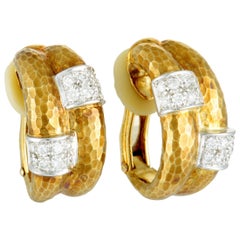 Grima 18 Karat Yellow and White Gold Diamond Hoop Clip-On Earrings