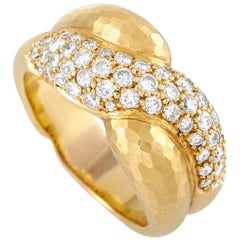 Grima 18 Karat Yellow Gold 1.53 Carat Diamond Hammered Ring