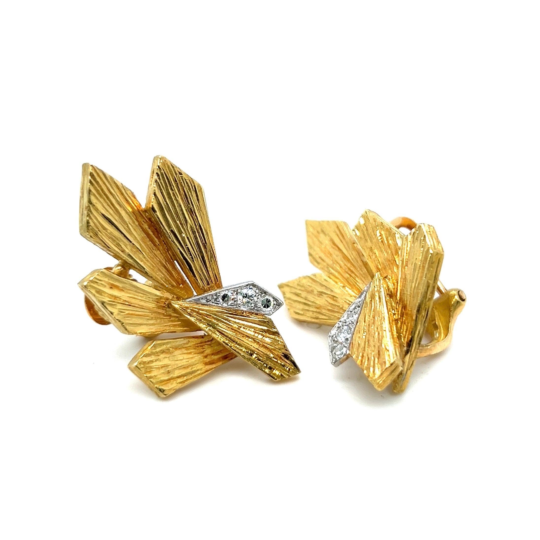 Grima Clips d'oreilles en or jaune 18 carats, platine et diamants, 1971 Bon état - En vente à Zurich, CH