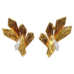 Vintage Grima 18 Karat Yellow Gold Platinum and Diamond Ear Clips, 1971