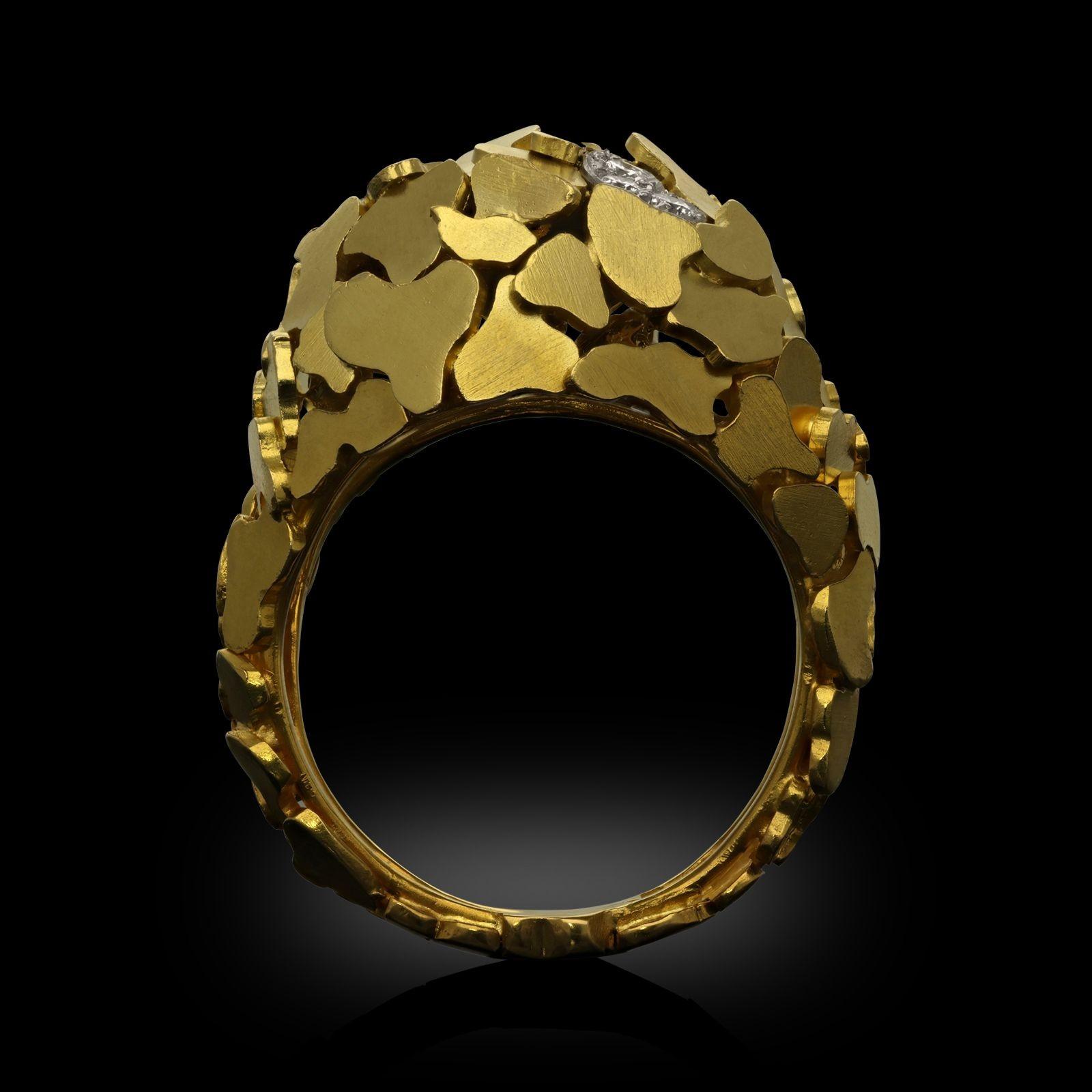 Women's or Men's Grima 1967 Vintage 18ct Yellow Gold And Diamond Bombe-Style Dress Ring For Sale