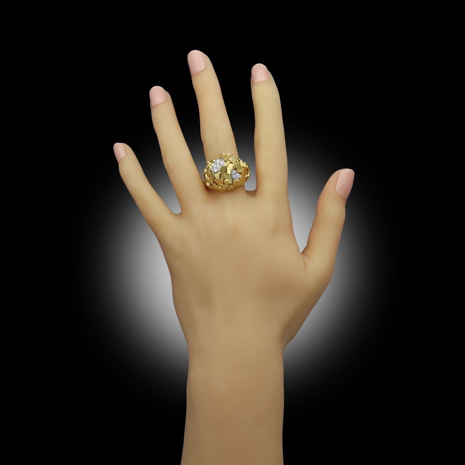 Grima 1967 Vintage 18ct Yellow Gold And Diamond Bombe-Style Dress Ring For Sale 1