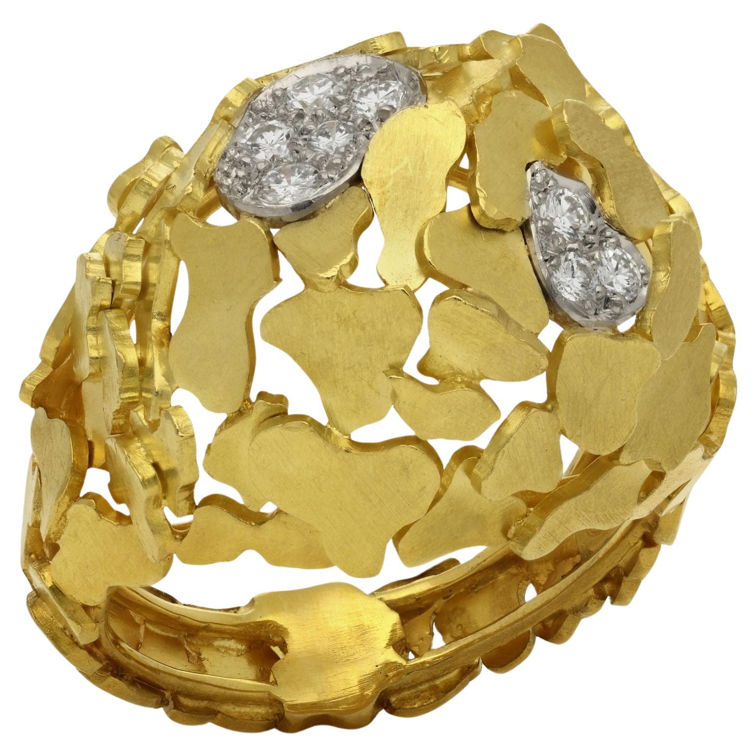 Grima 1967 Vintage 18ct Yellow Gold And Diamond Bombe-Style Dress Ring For Sale