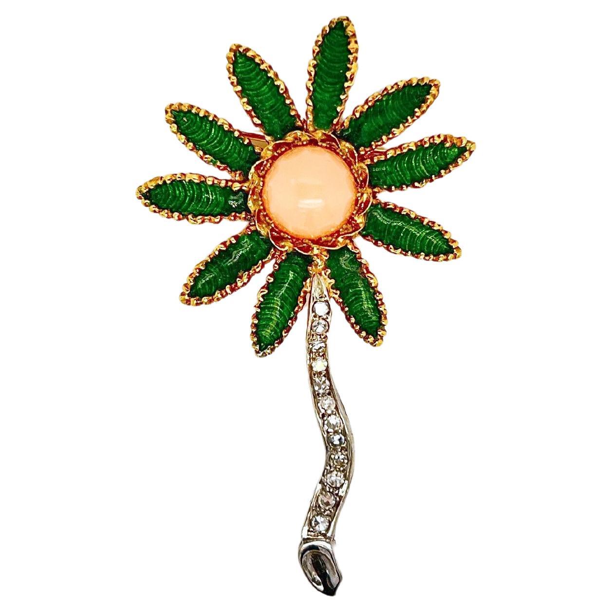 Spilla a fiore in oro 18k, diamanti, corallo e smalto di Grima & Co.