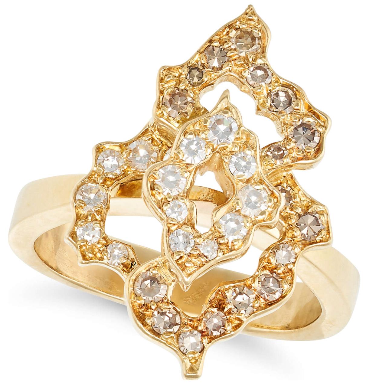 Modern Grima 18K Yellow Gold and Diamond Ring For Sale