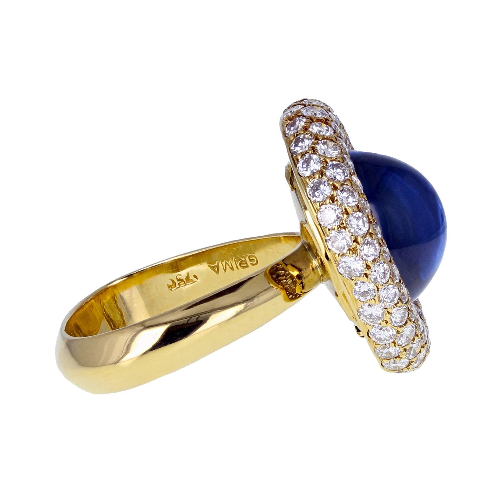 Grima Gold Sugarloaf Cabochon Sapphire Pavé Diamond Cocktail Ring For Sale 3