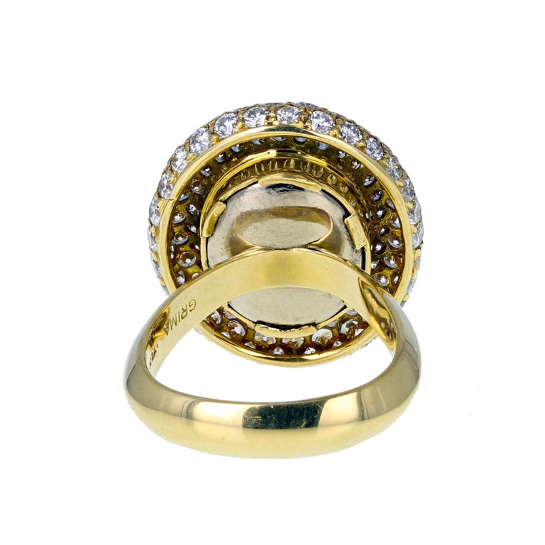 Grima Gold Sugarloaf Cabochon Sapphire Pavé Diamond Cocktail Ring For Sale 4