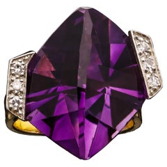 Grima Stylish Vintage Amethyst Diamond Gold Ring, 1971