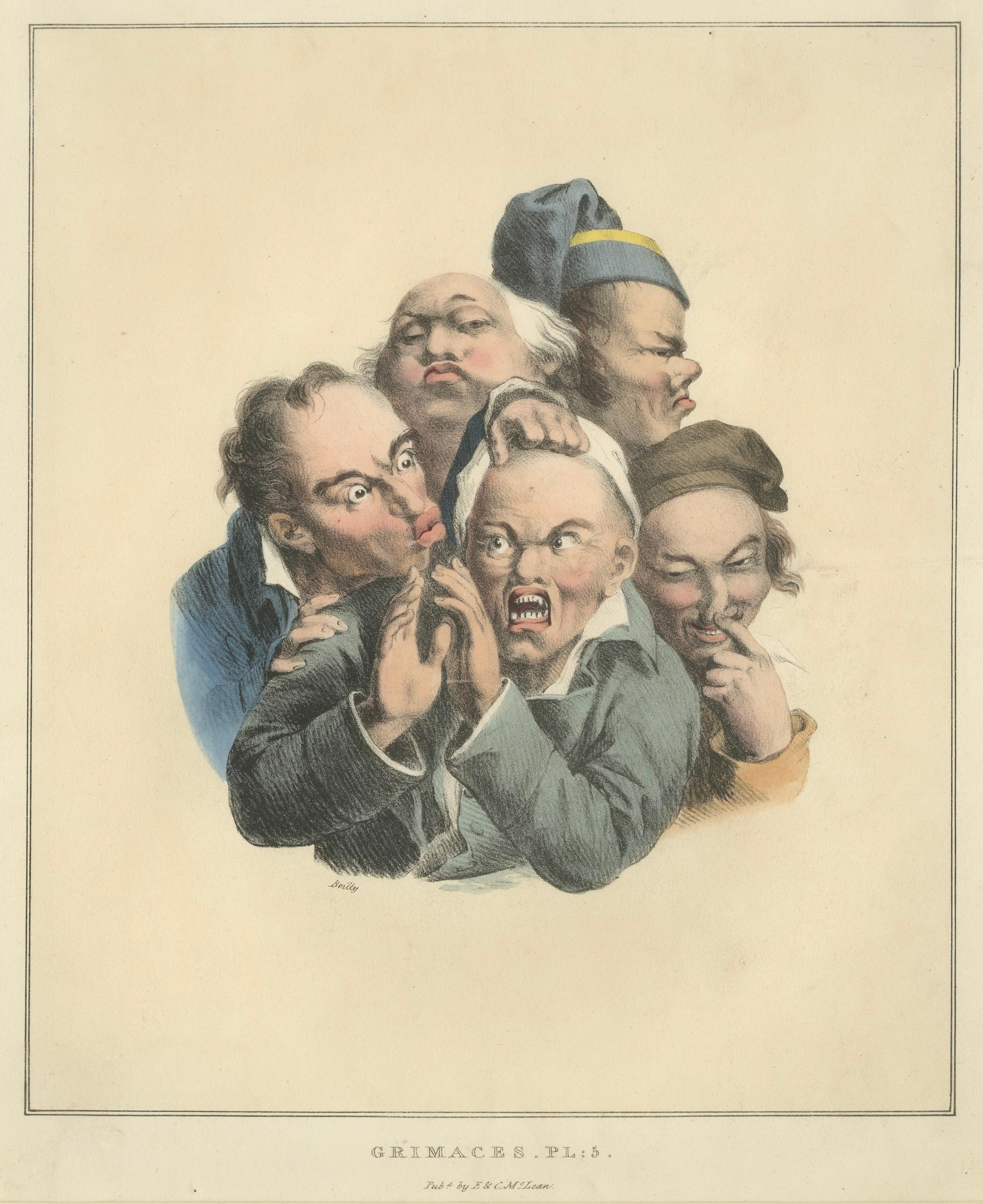 Grimaces Pl. 1 – Boilly Study of Male Emotions, Physiognomic Satire, c.1823