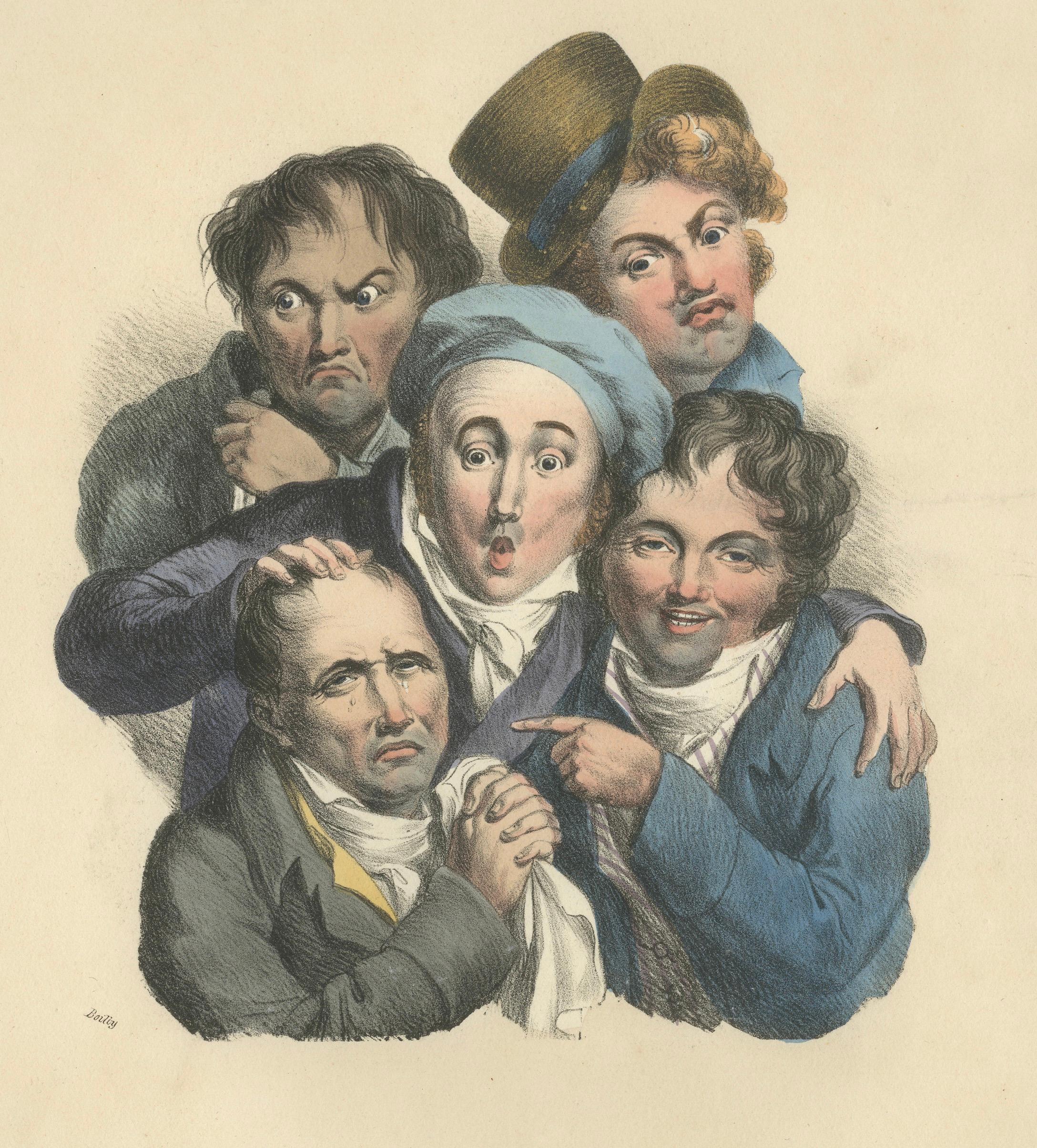 Grimaces Pl. 2 – Female Emotions, Satirical Lithograph, Circa 1823