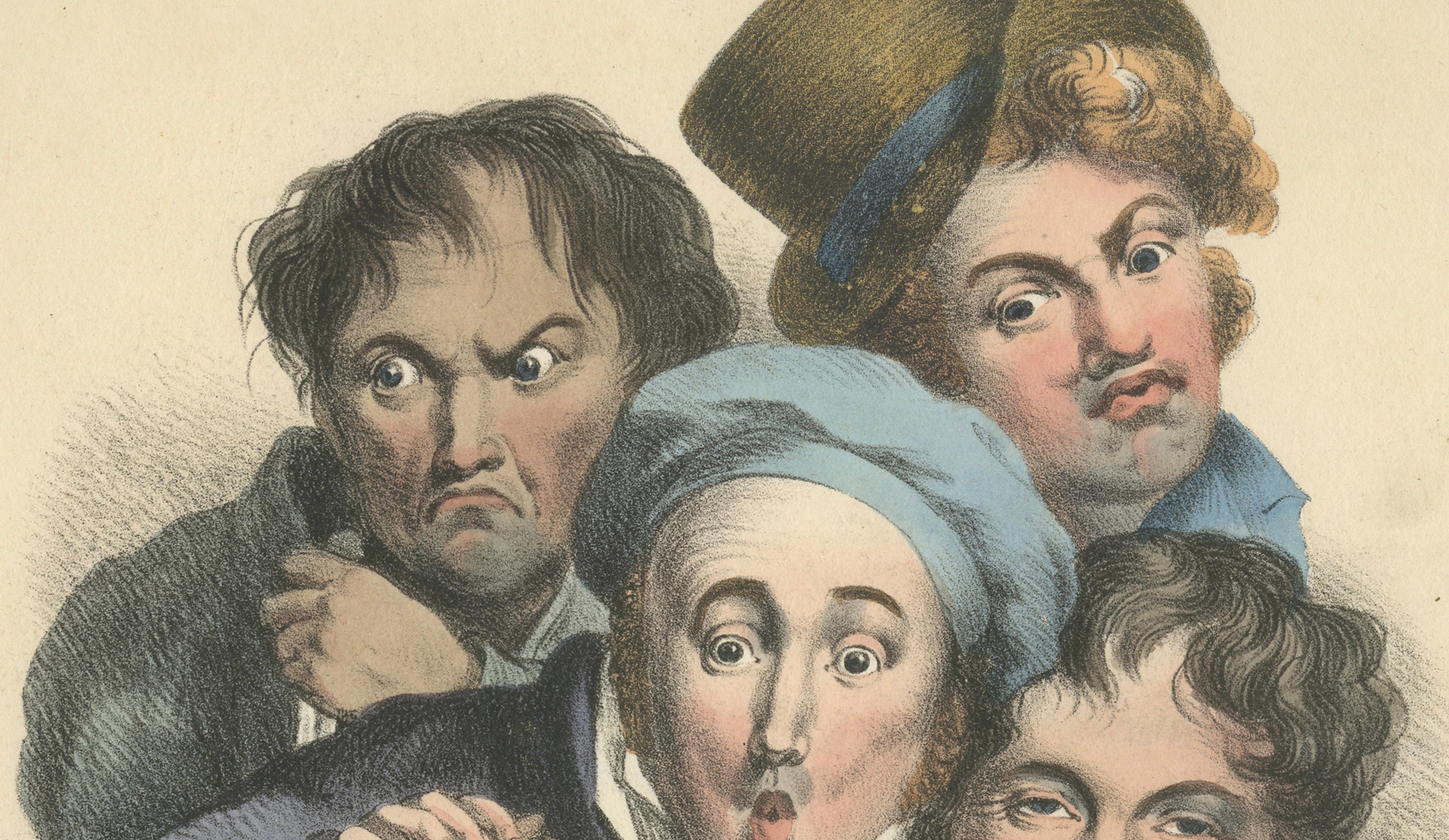 Grimaces Pl. 2 – Female Emotions, Satirical Lithograph, Circa 1823