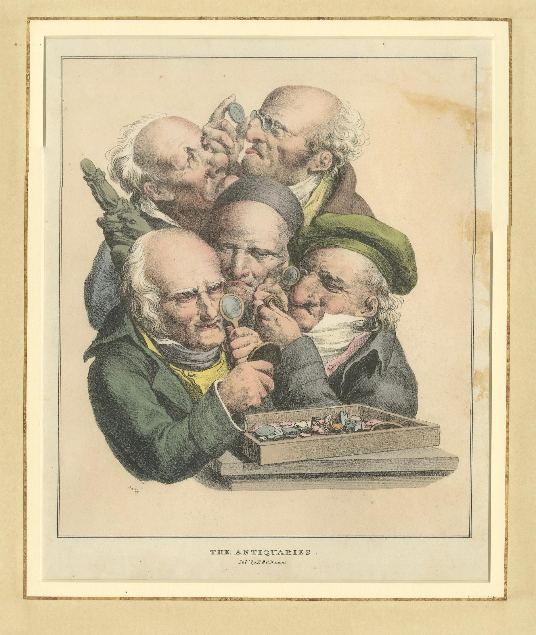 Grimaces Pl. 5 Male Emotions Lithograph, Hand-Colored, Circa 1823