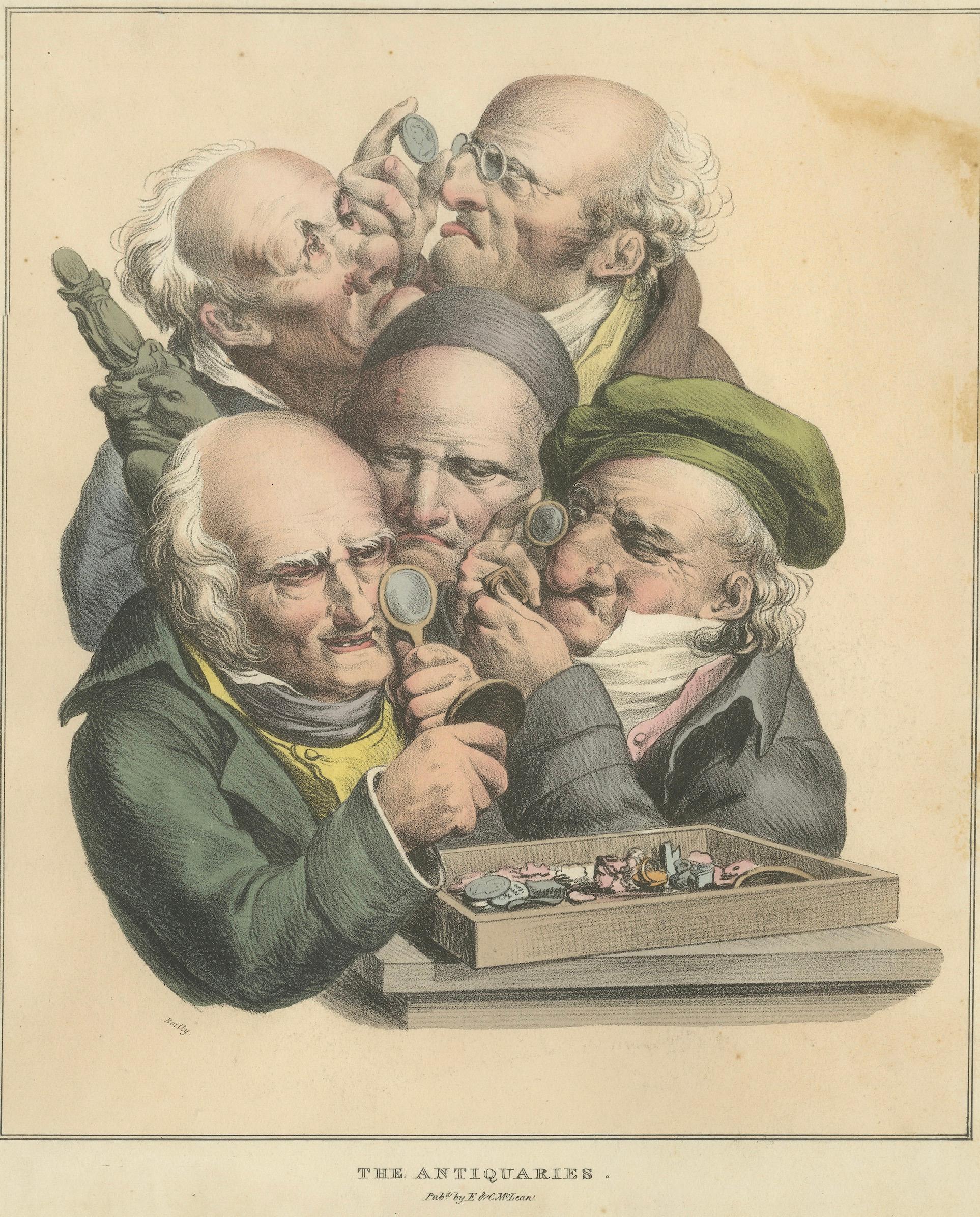 Grimaces Pl. 5 Male Emotions Lithograph, Hand-Colored, Circa 1823