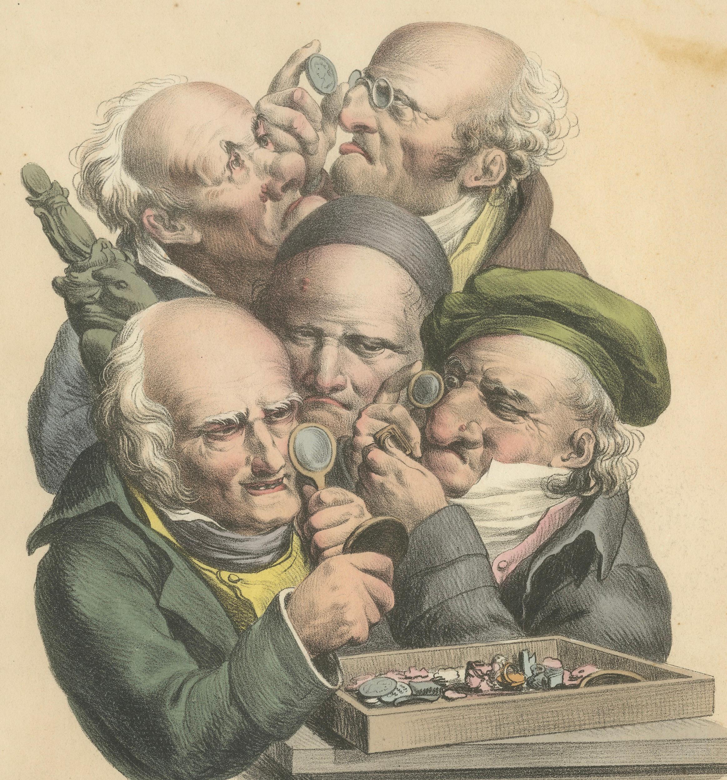 Grimaces Pl. 5 Male Emotions Lithograph, Hand-Colored, Circa 1823