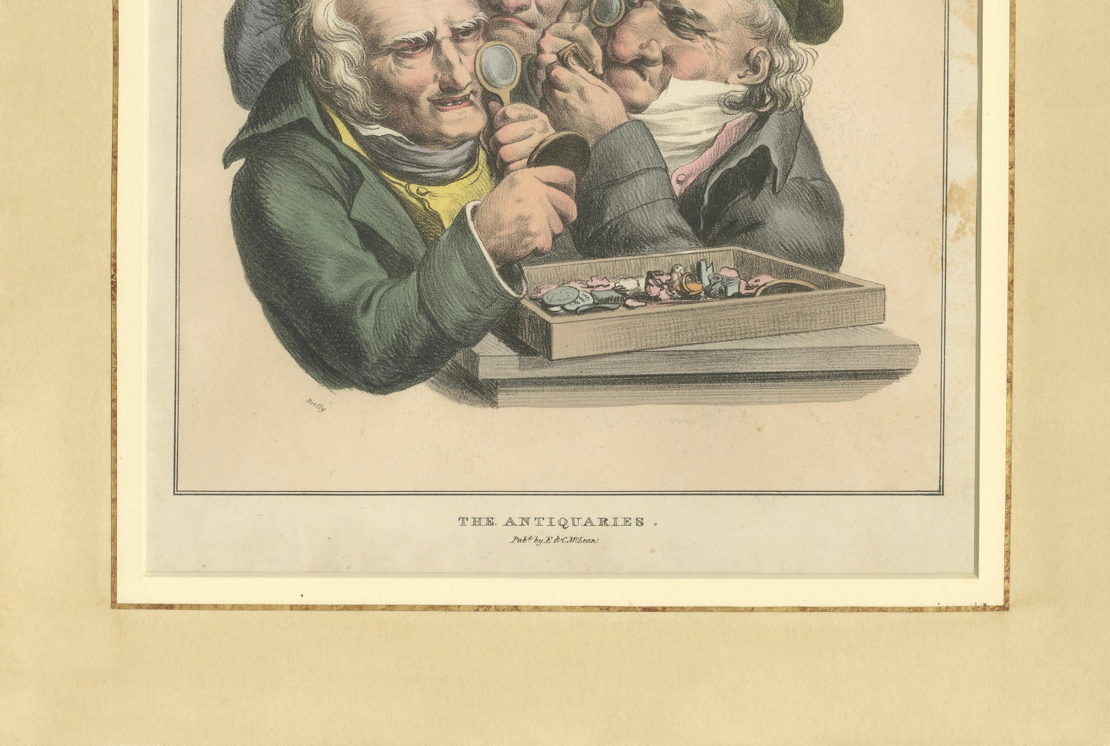 Grimaces Pl. 5 Male Emotions Lithograph, Hand-Colored, Circa 1823