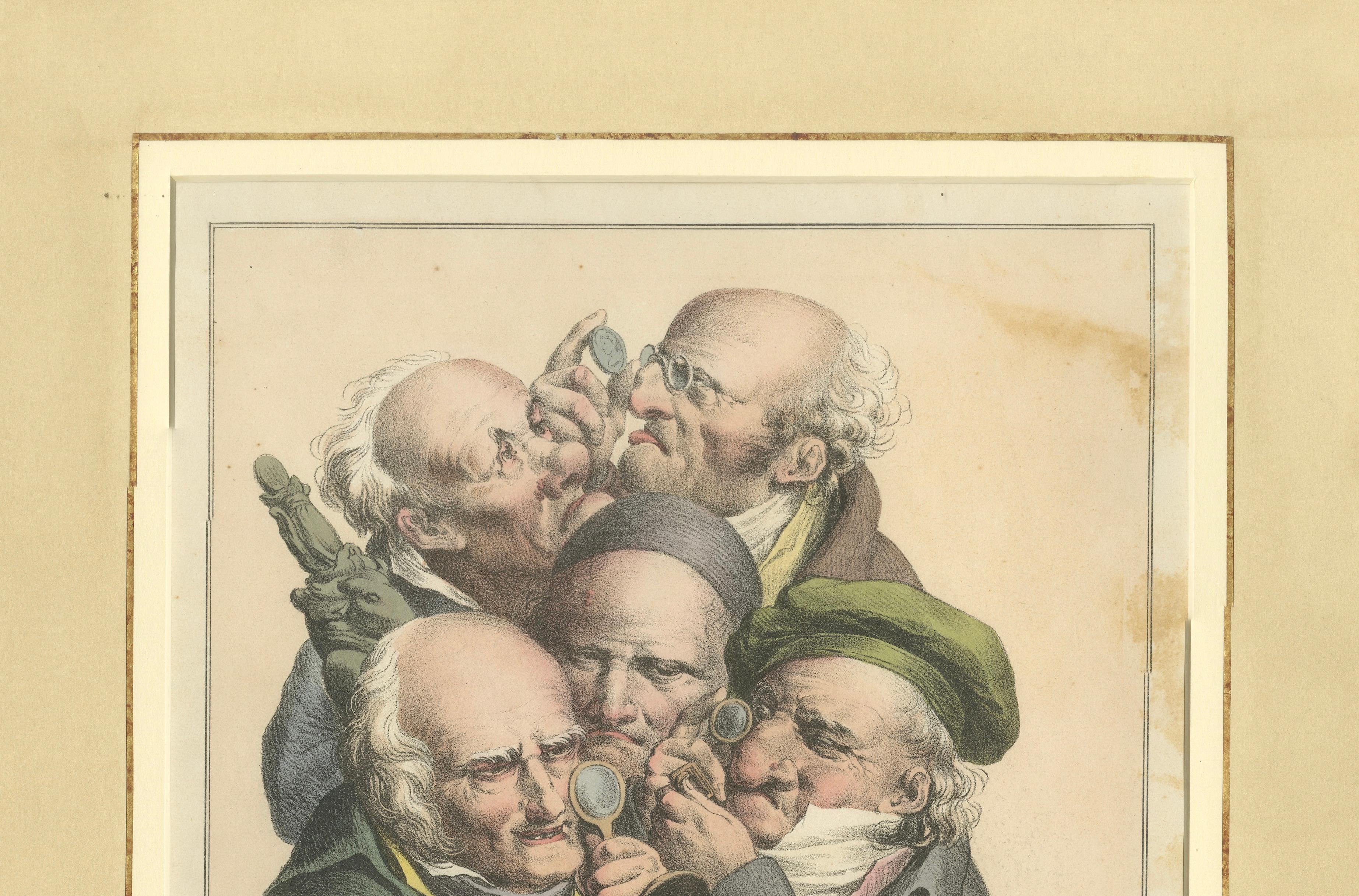 Grimaces Pl. 5 Male Emotions Lithograph, Hand-Colored, Circa 1823