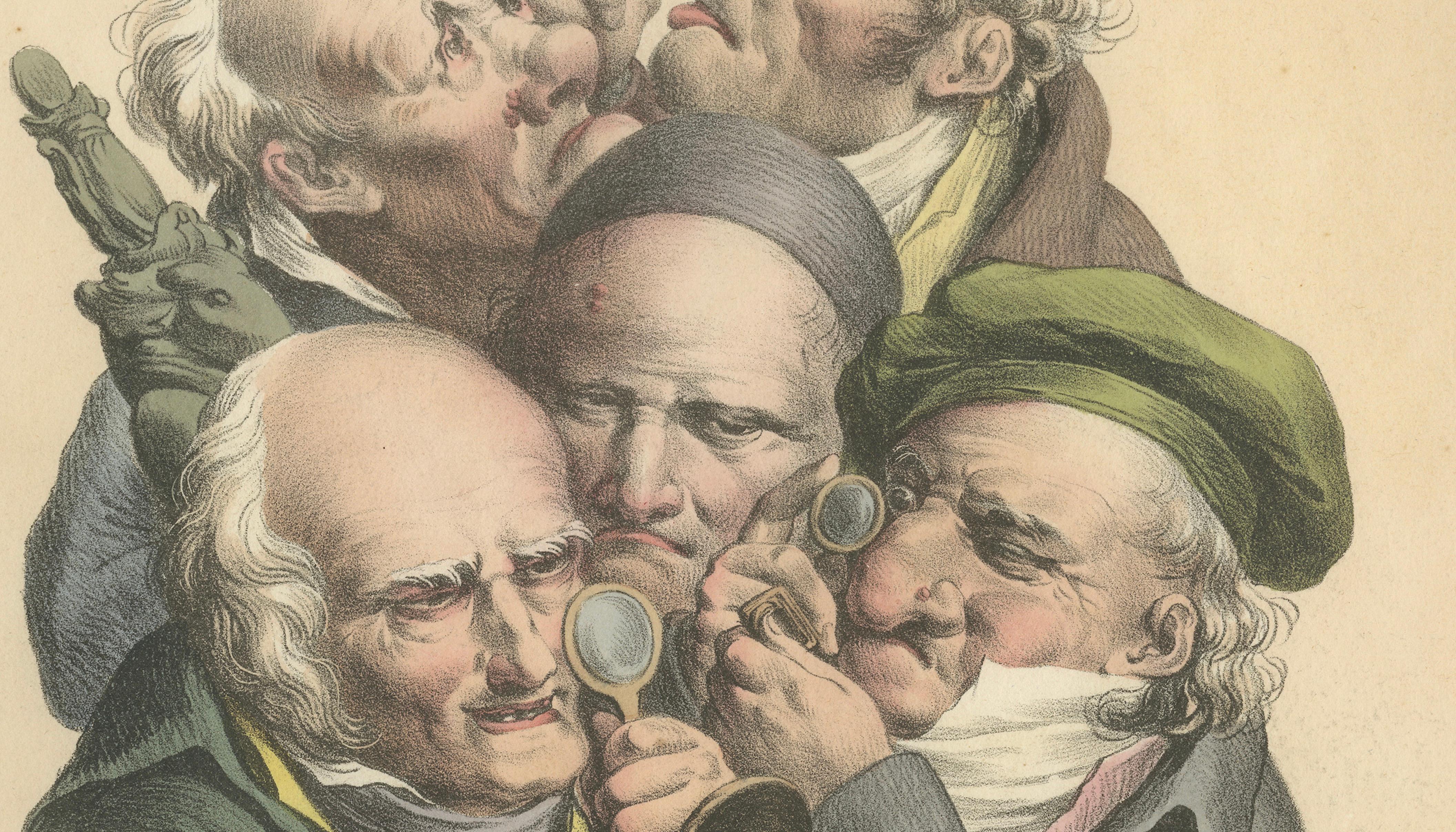 Grimaces Pl. 5 Male Emotions Lithograph, Hand-Colored, Circa 1823