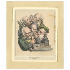 Grimaces Pl. 5 Male Emotions Lithograph, Hand-Colored, Circa 1823
