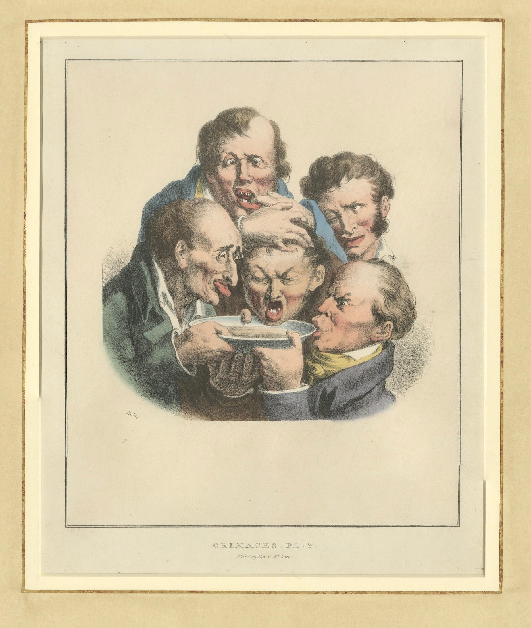Grimaces Pl. 6 – Boilly Tobacco Smoking Satire, Hand-Colored Lithograph, ca.1823