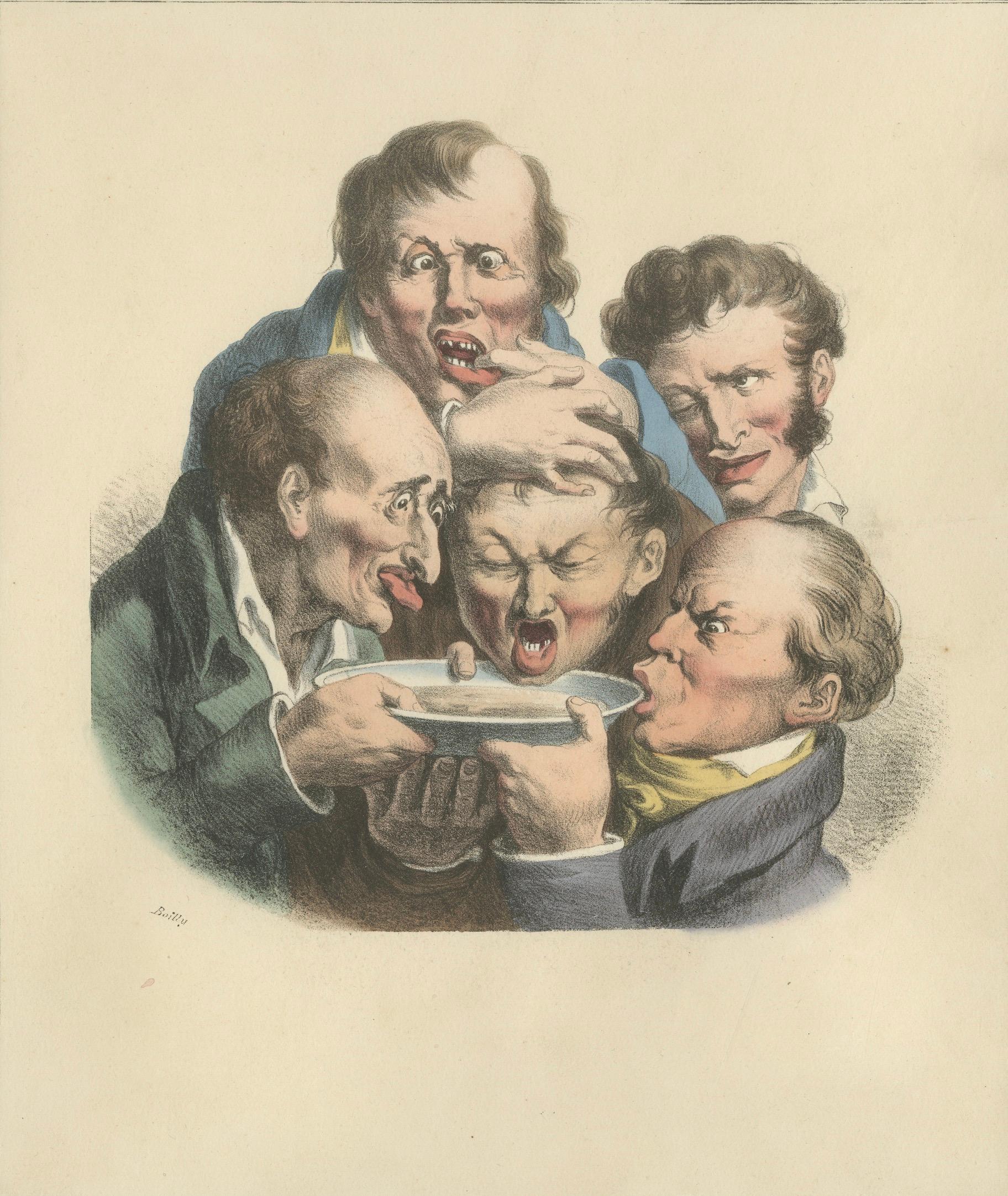 Grimaces Pl. 6 – Boilly Tobacco Smoking Satire, Hand-Colored Lithograph, ca.1823
