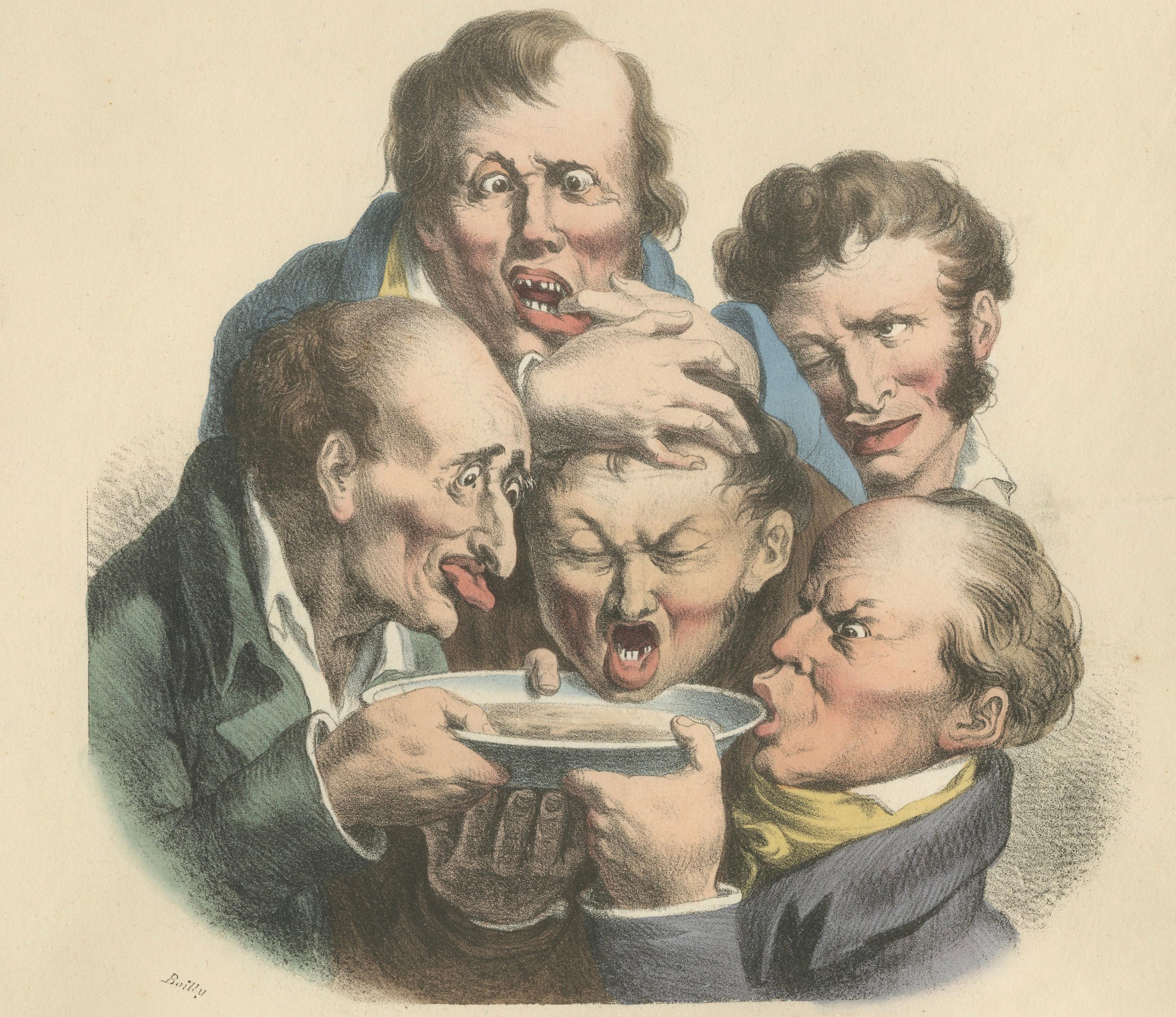 Grimaces Pl. 6 – Boilly Tobacco Smoking Satire, Hand-Colored Lithograph, ca.1823