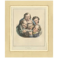 Grimaces Pl. 6 – Boilly Tobacco Smoking Satire, Hand-Colored Lithograph, ca.1823
