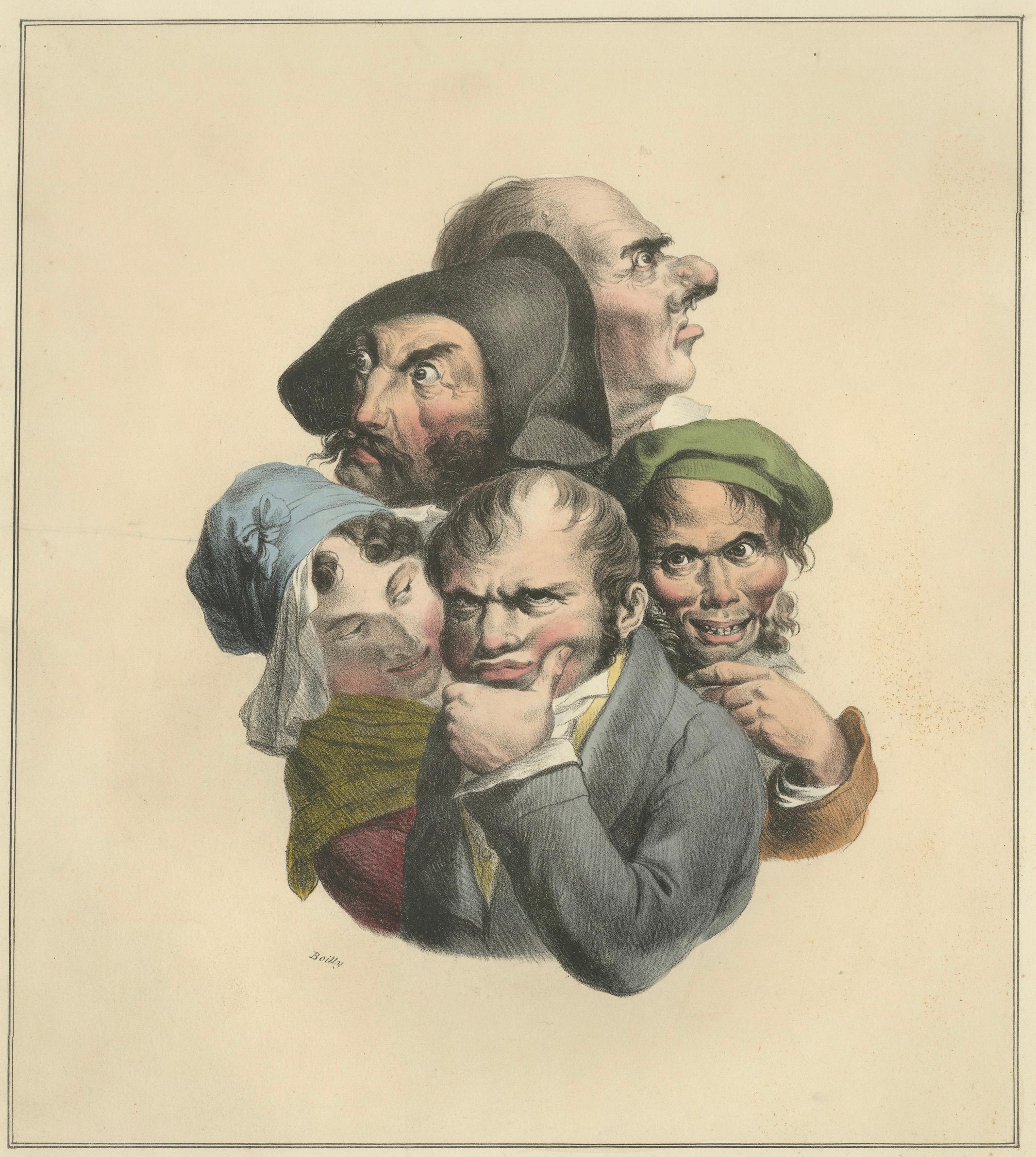 Grimaces Plate 4: Satirical Lithograph of Male & Female Expressions, ca.1823