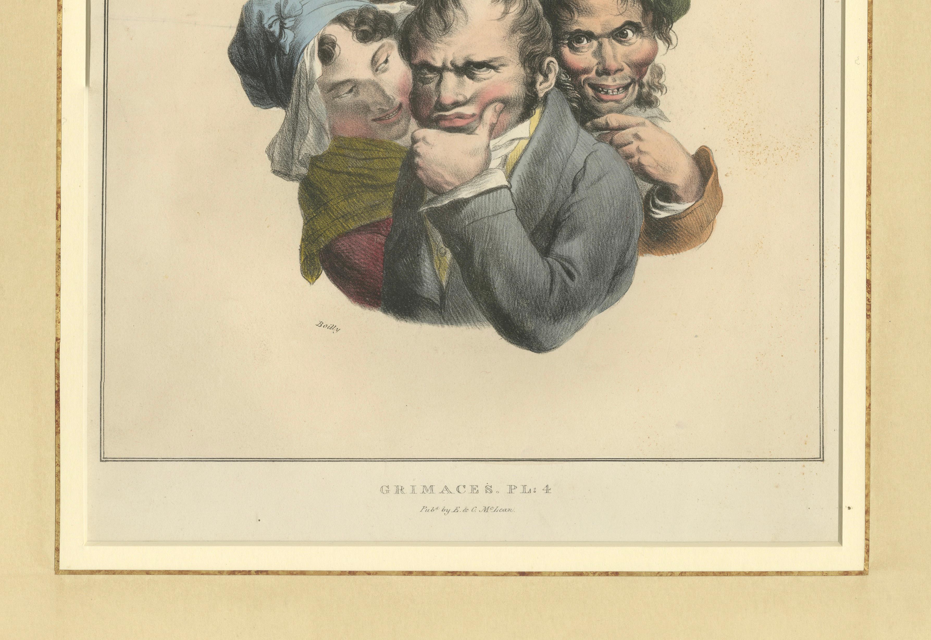 Grimaces Plate 4: Satirical Lithograph of Male & Female Expressions, ca.1823