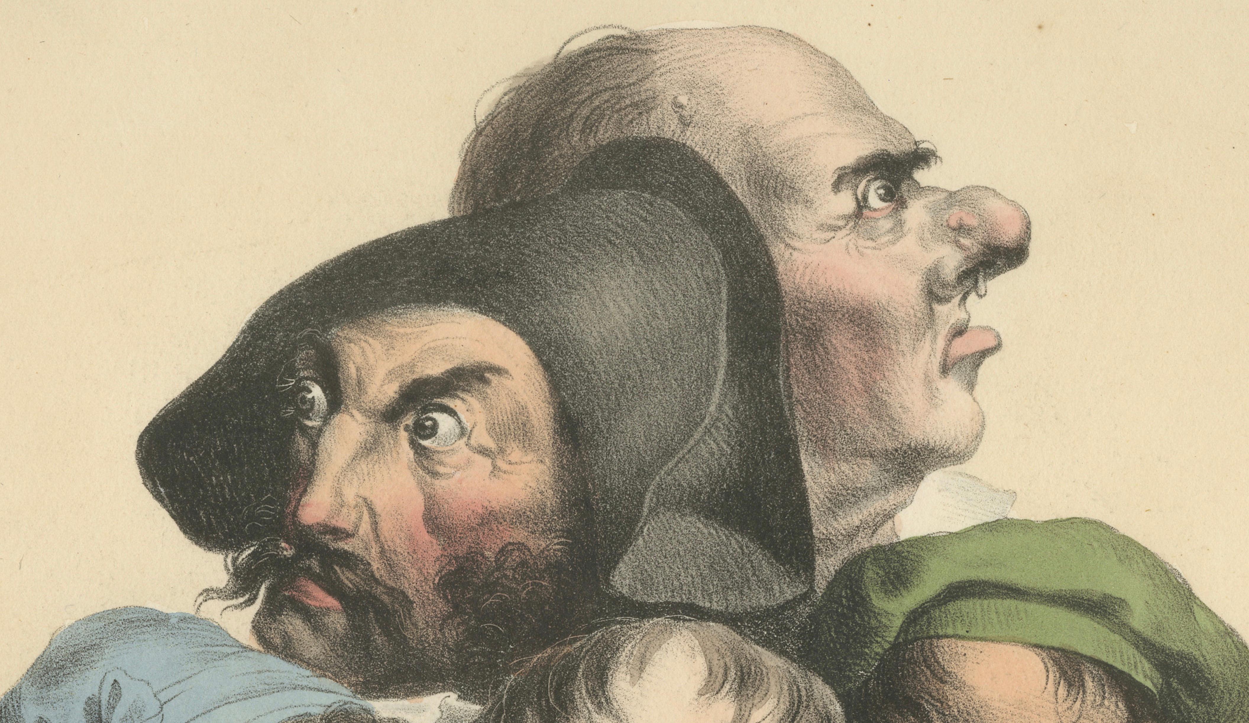Grimaces Plate 4: Satirical Lithograph of Male & Female Expressions, ca.1823