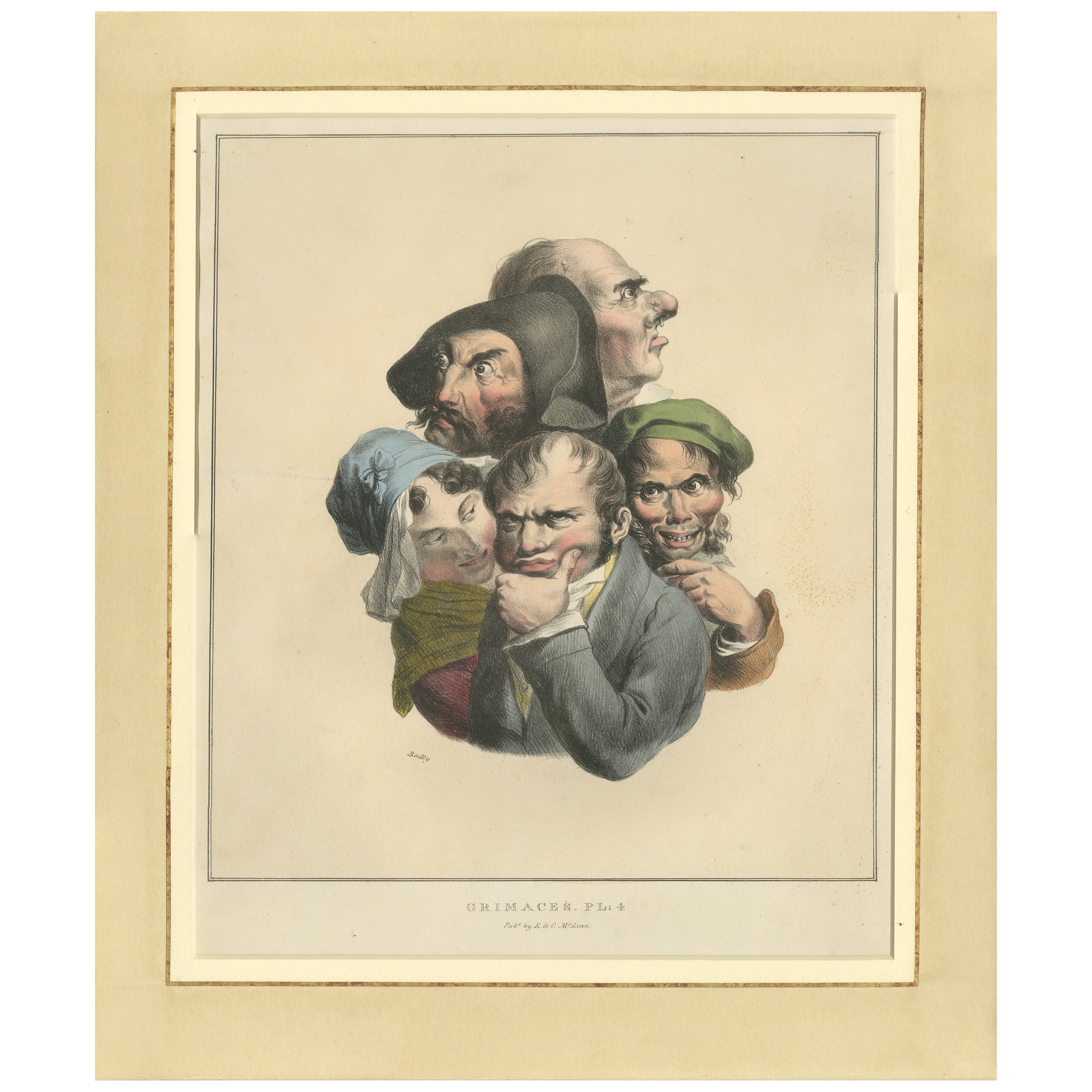Grimaces Plate 4: Satirical Lithograph of Male 
Female Expressions, ca.1823
