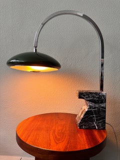 Luis Pérez de la Oliva Arc Table Lamp Grin Luz Chrome Marble Green Shade, 1960s