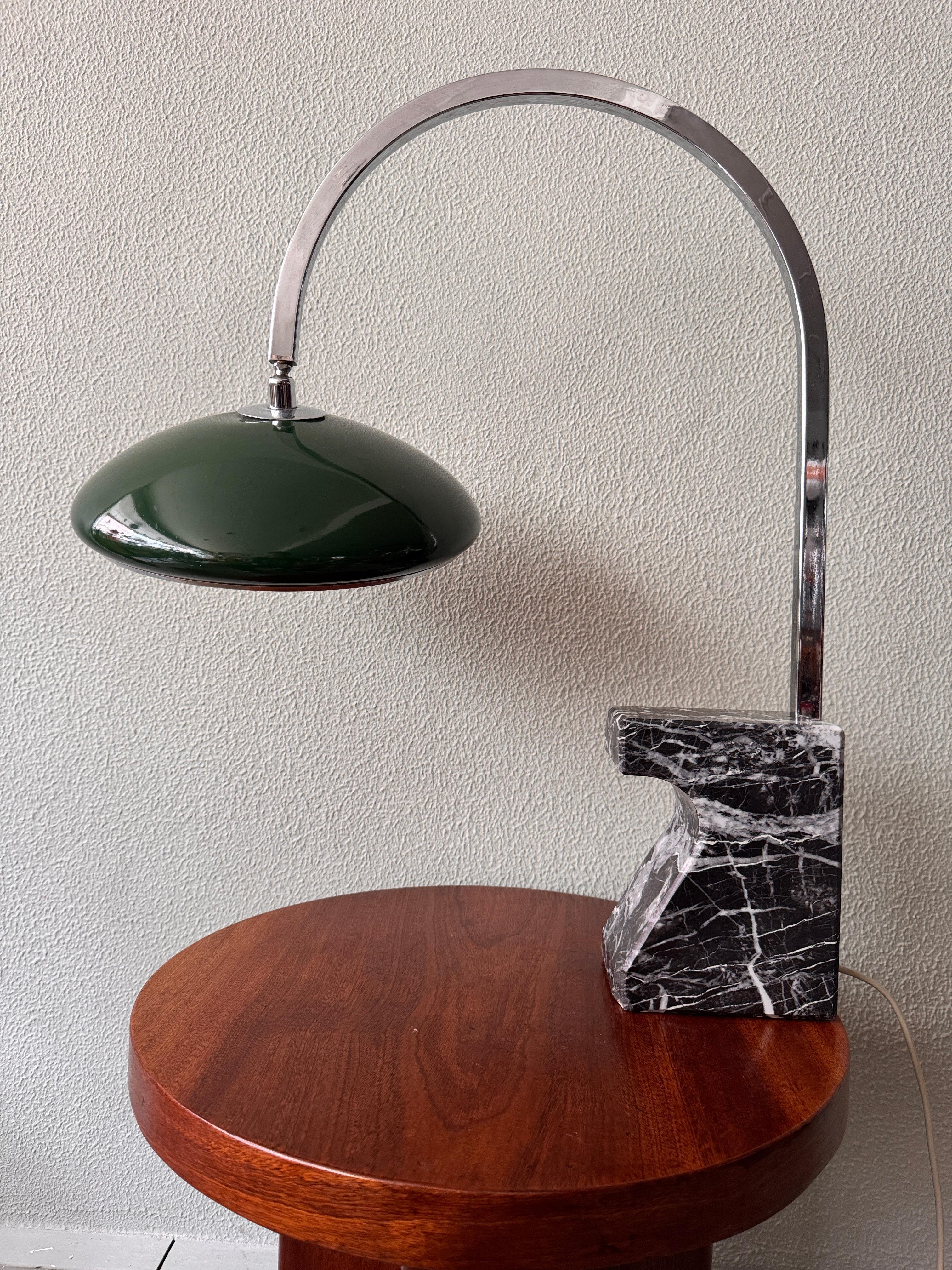 Mid-Century Spanish Chrome Arc Table Lamp with Marble Base by Grin Luz, 1960s In Good Condition For Sale In Lisboa, PT