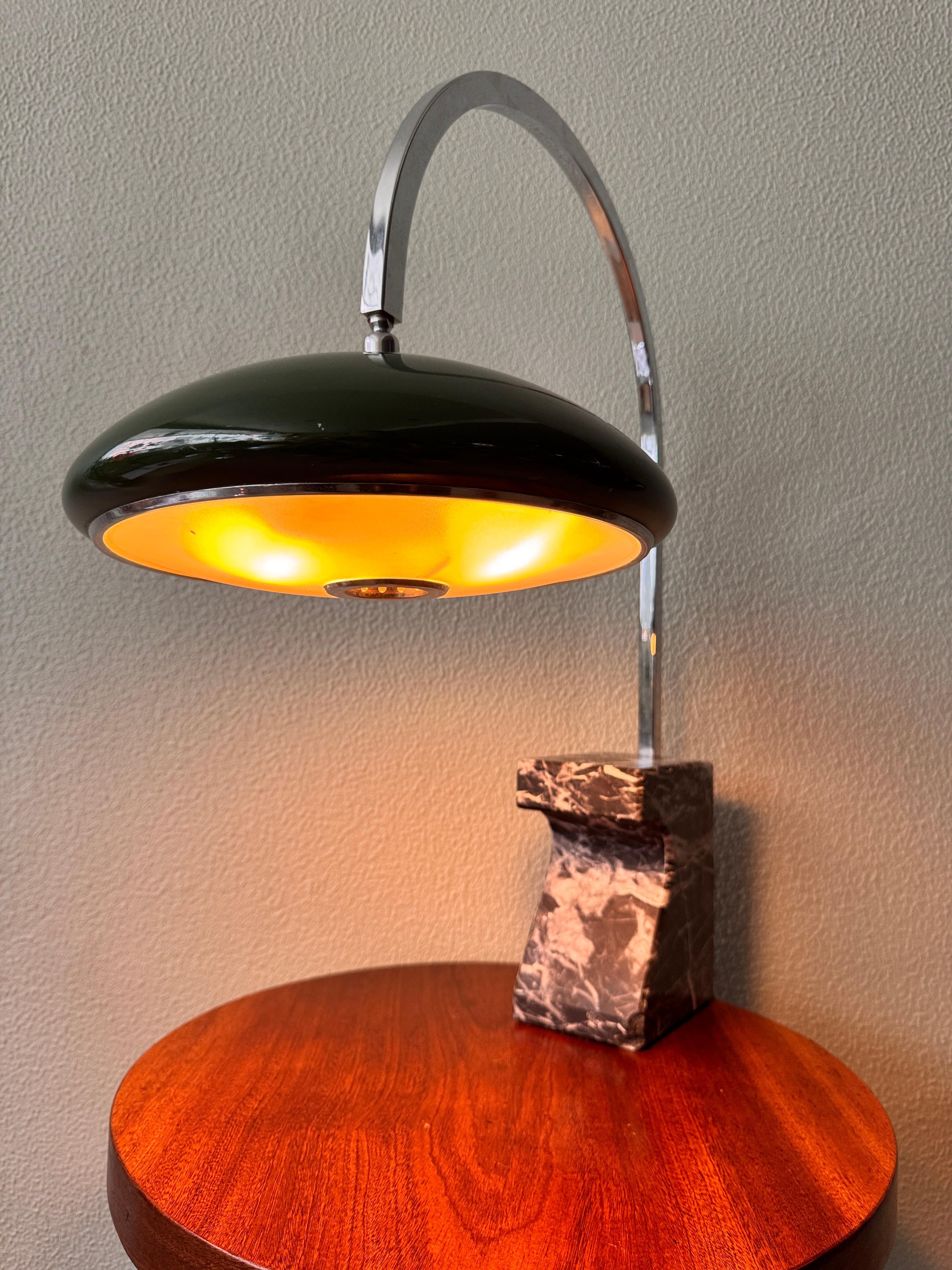 Metal Mid-Century Spanish Chrome Arc Table Lamp with Marble Base by Grin Luz, 1960s For Sale