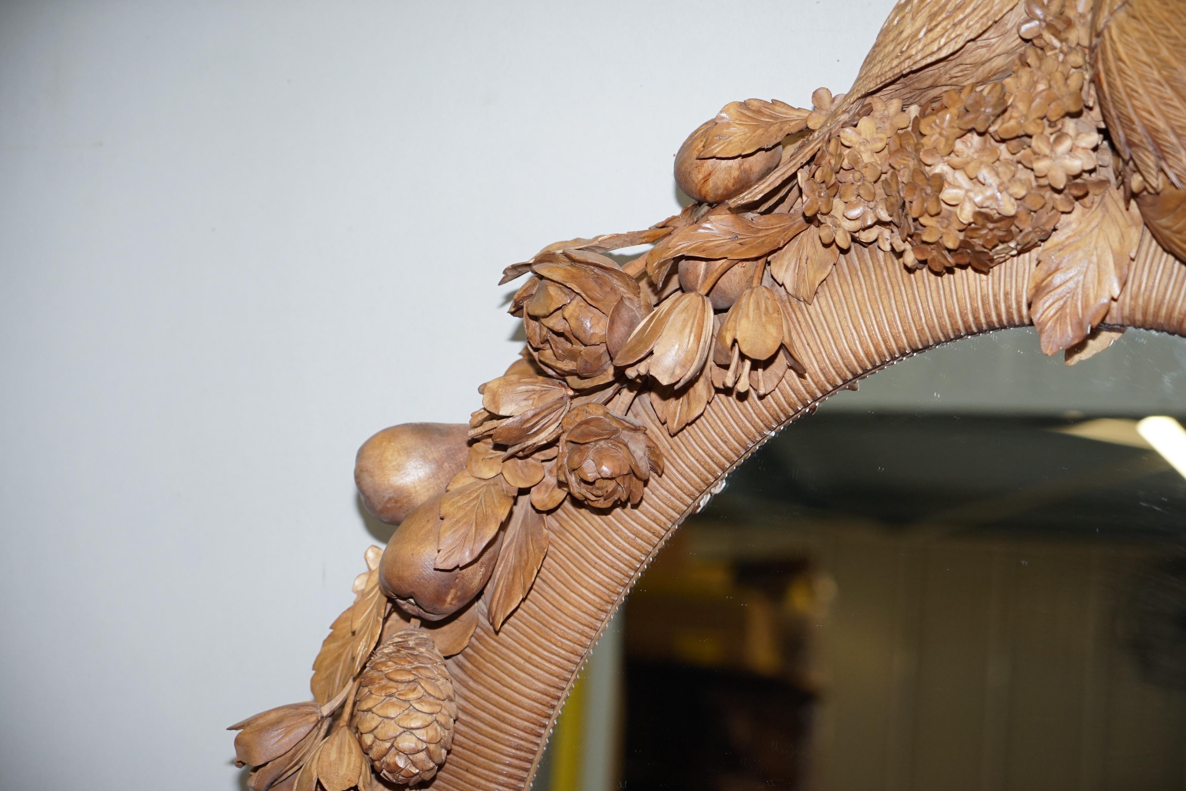 Grinling Gibbons Style Love Birds, Flowers Heavily Carved Large Oval Wall Mirror 7