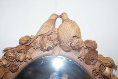 Grinling Gibbons Style Love Birds, Flowers Heavily Carved Large Oval Wall Mirror