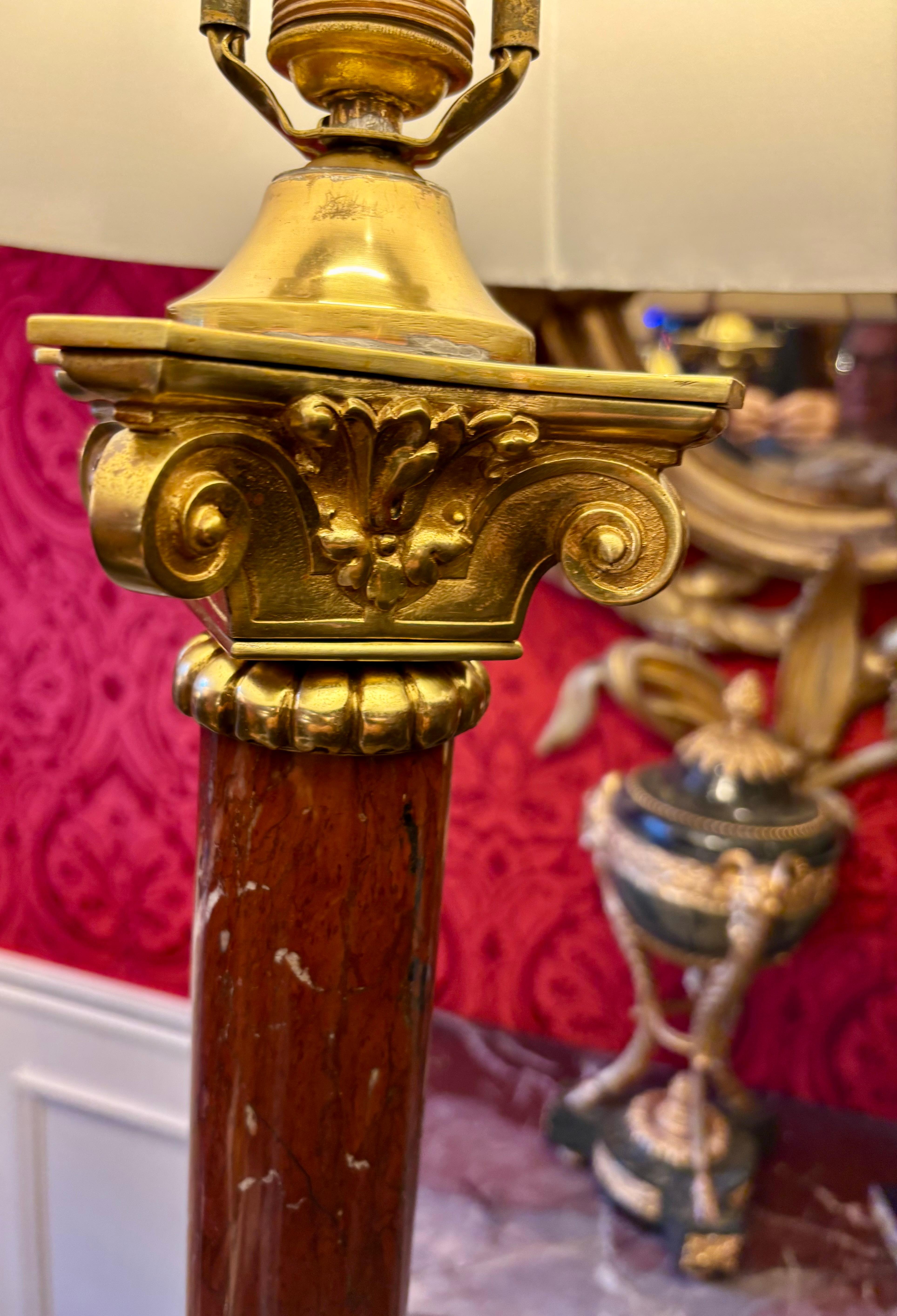 Griotte Marble and Bronze Neo Classical Column Lamp In Good Condition For Sale In Vancouver, British Columbia