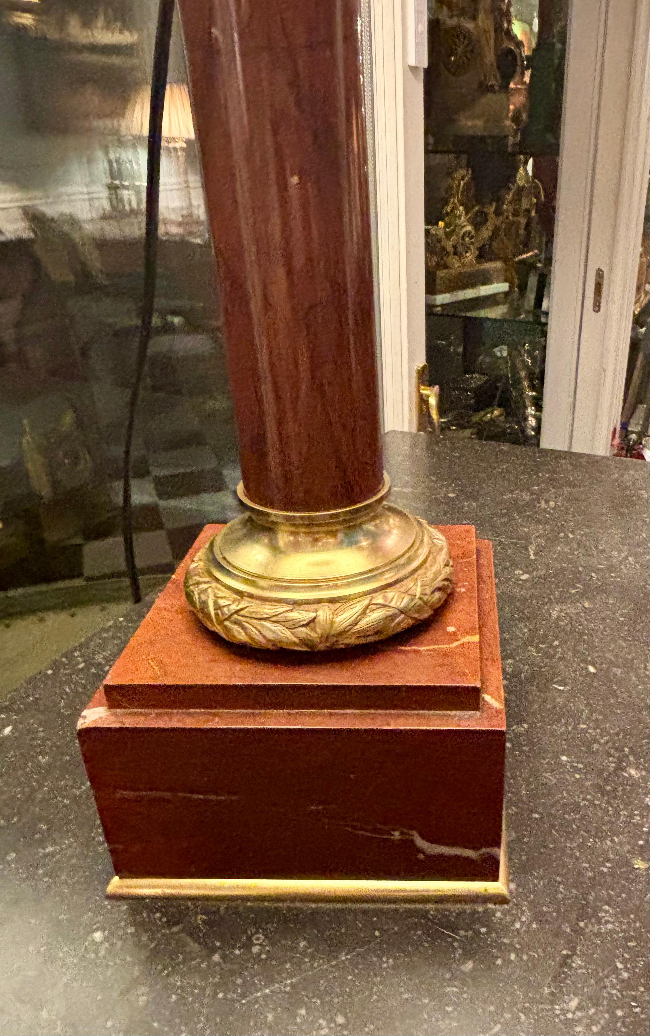 Griotte Marble and Bronze Neo Classical Column Lamp For Sale 2