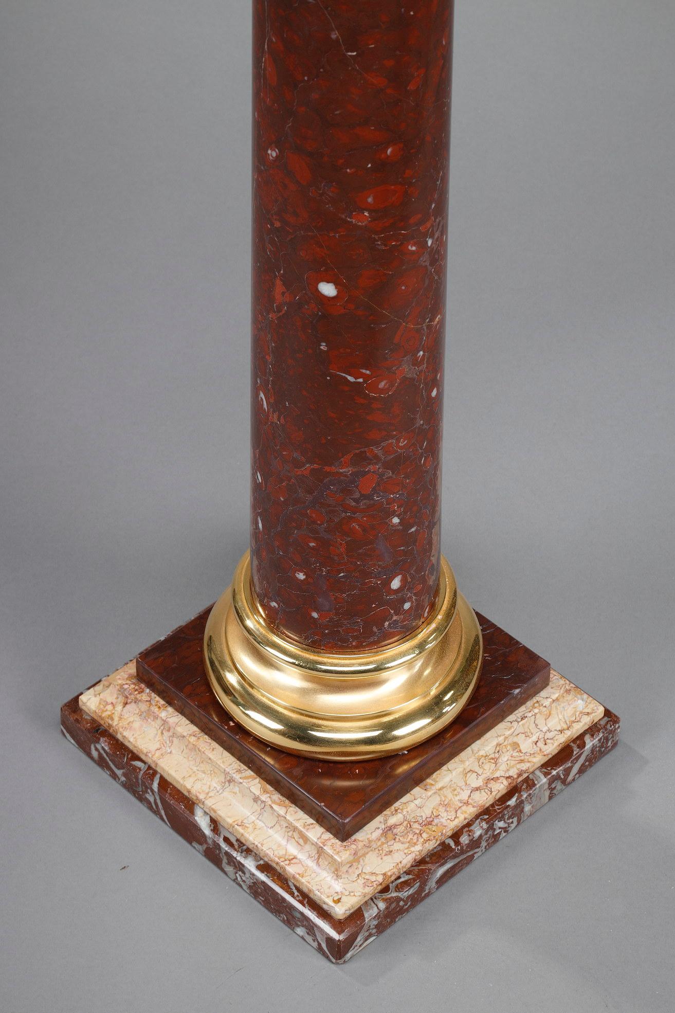 colonne en marbre et bronze doré Griotte en vente 3