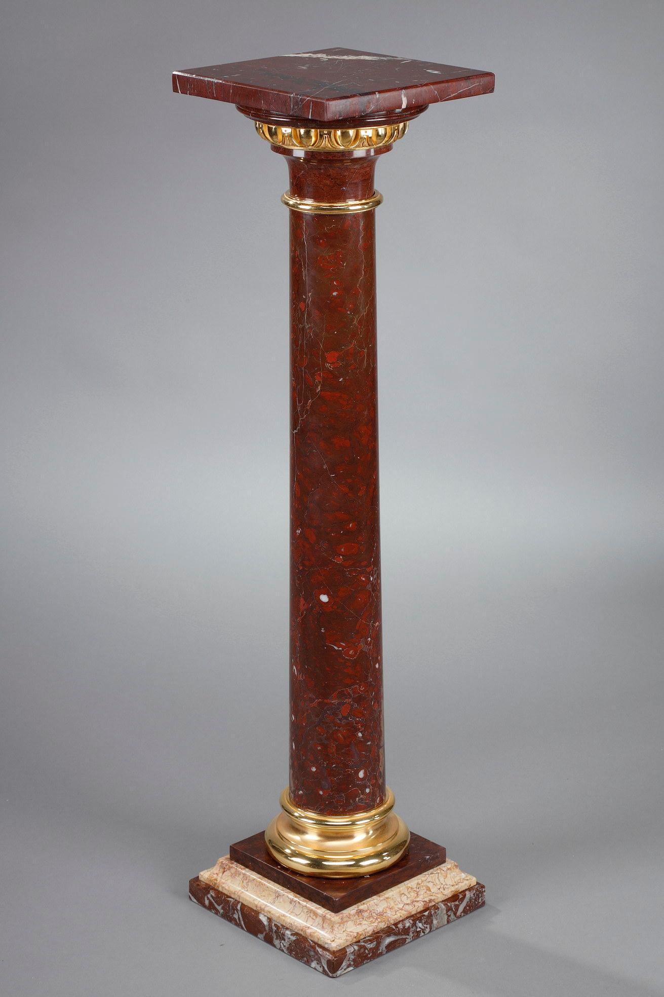 French Griotte Marble and Gilt Bronze Column For Sale