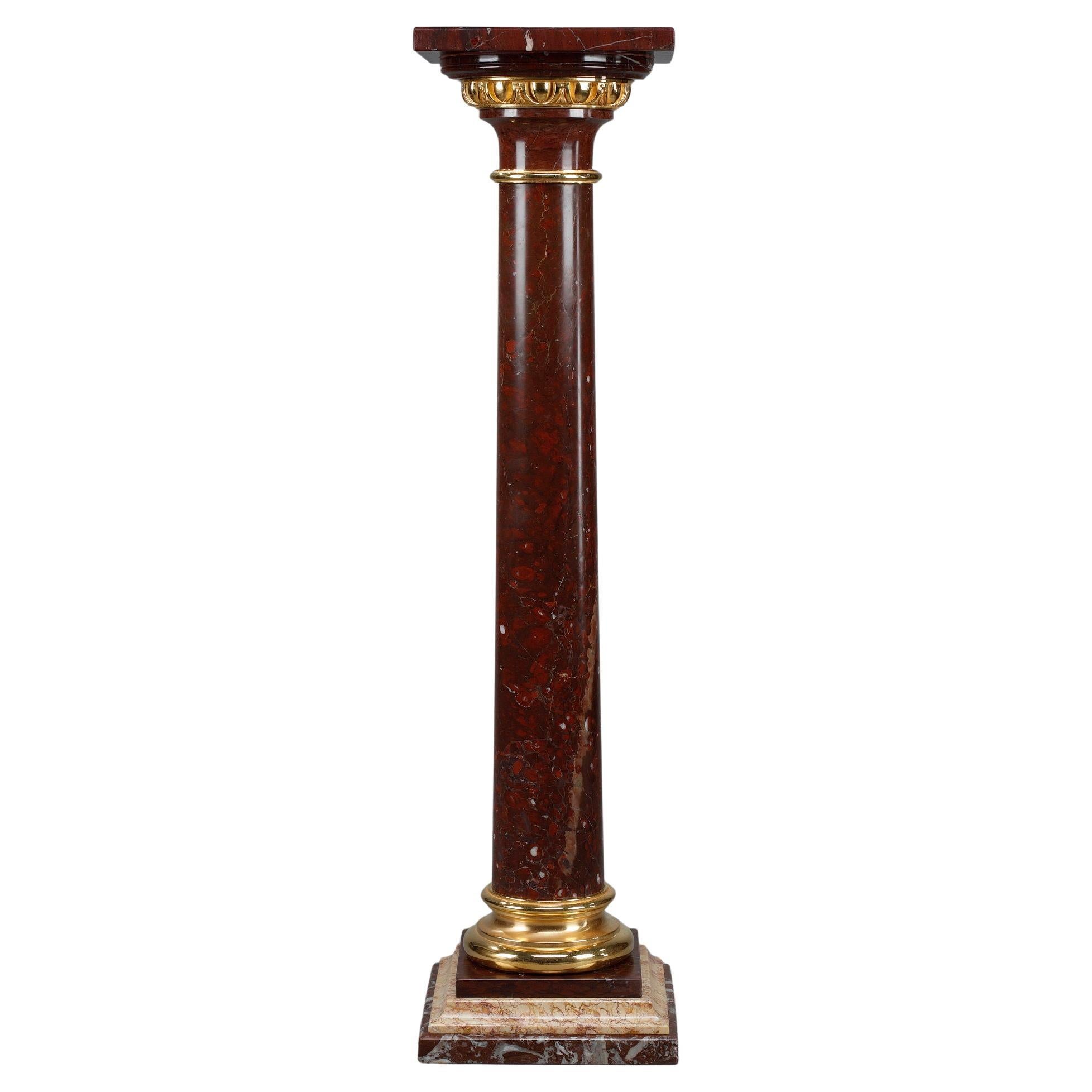 Griotte Marble and Gilt Bronze Column For Sale
