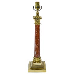 Griotte Red Marble and Brass Corinthian Lamp