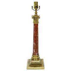 Griotte Red Marble and Brass Corinthian Lamp