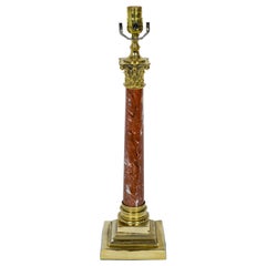 Vintage Griotte Red Marble and Brass Corinthian Lamp