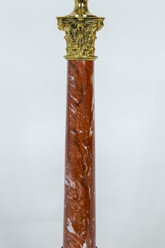 Griotte Red Marble and Brass Corinthian Lamp