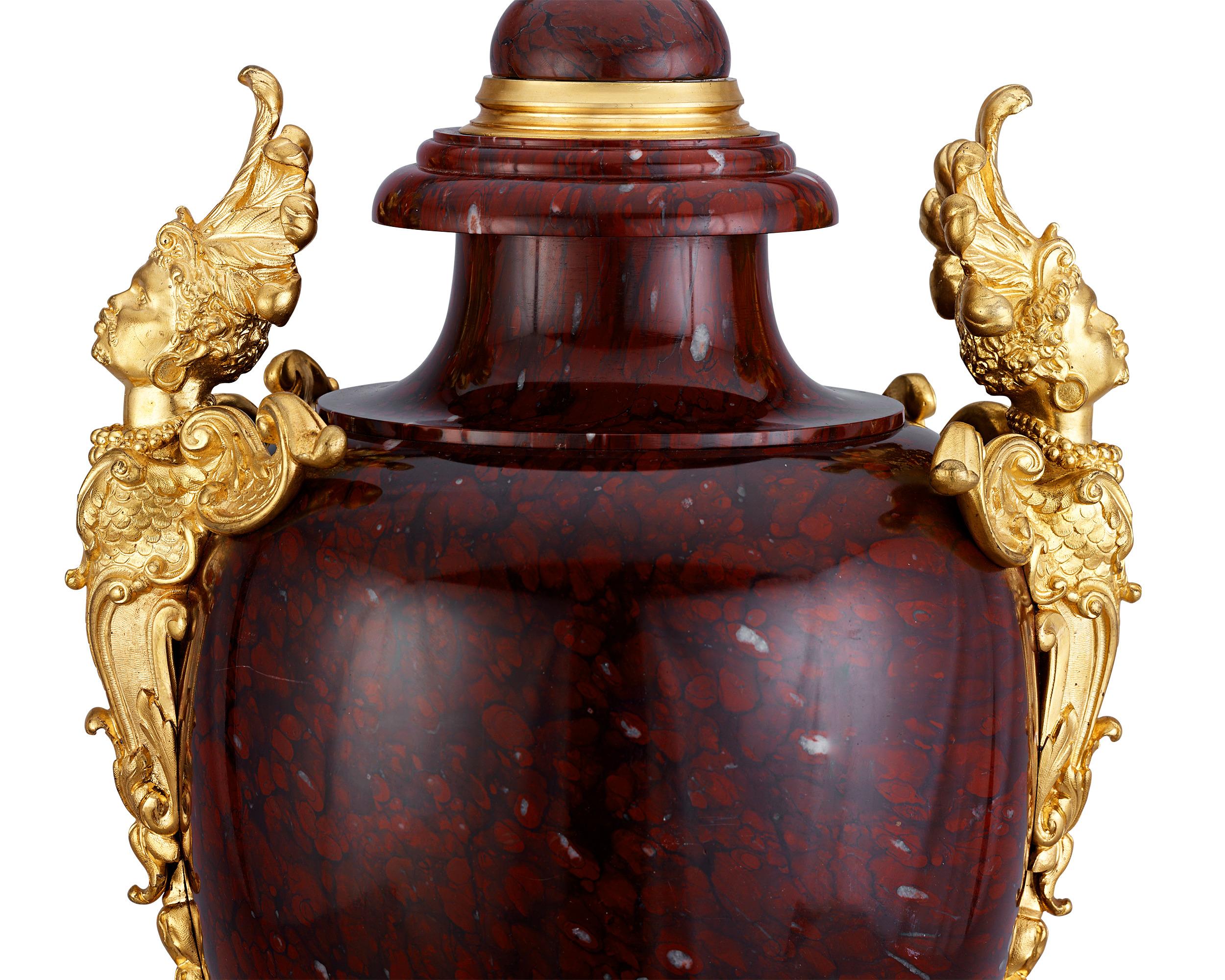 Neoclassical Griotte Rouge Vases Attributed to Charles-henri-Joseph Cordier For Sale