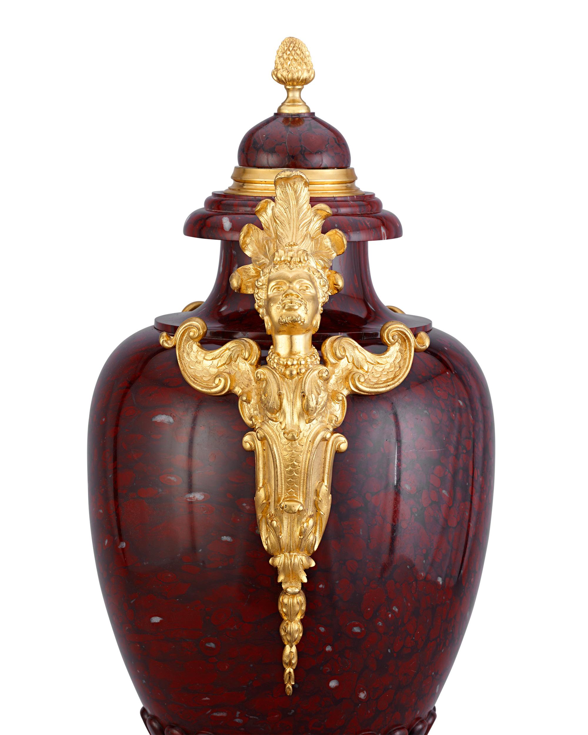 French Griotte Rouge Vases Attributed to Charles-henri-Joseph Cordier For Sale
