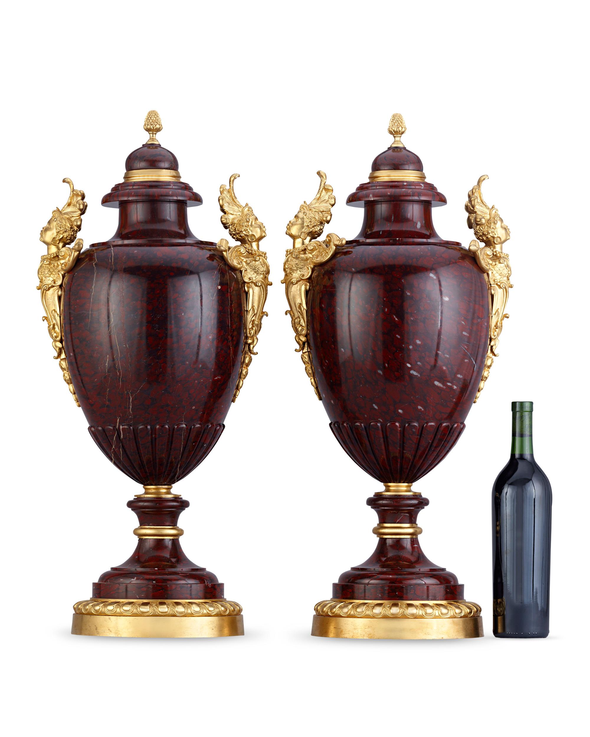 Griotte Rouge Vases Attributed to Charles-henri-Joseph Cordier In Excellent Condition For Sale In New Orleans, LA