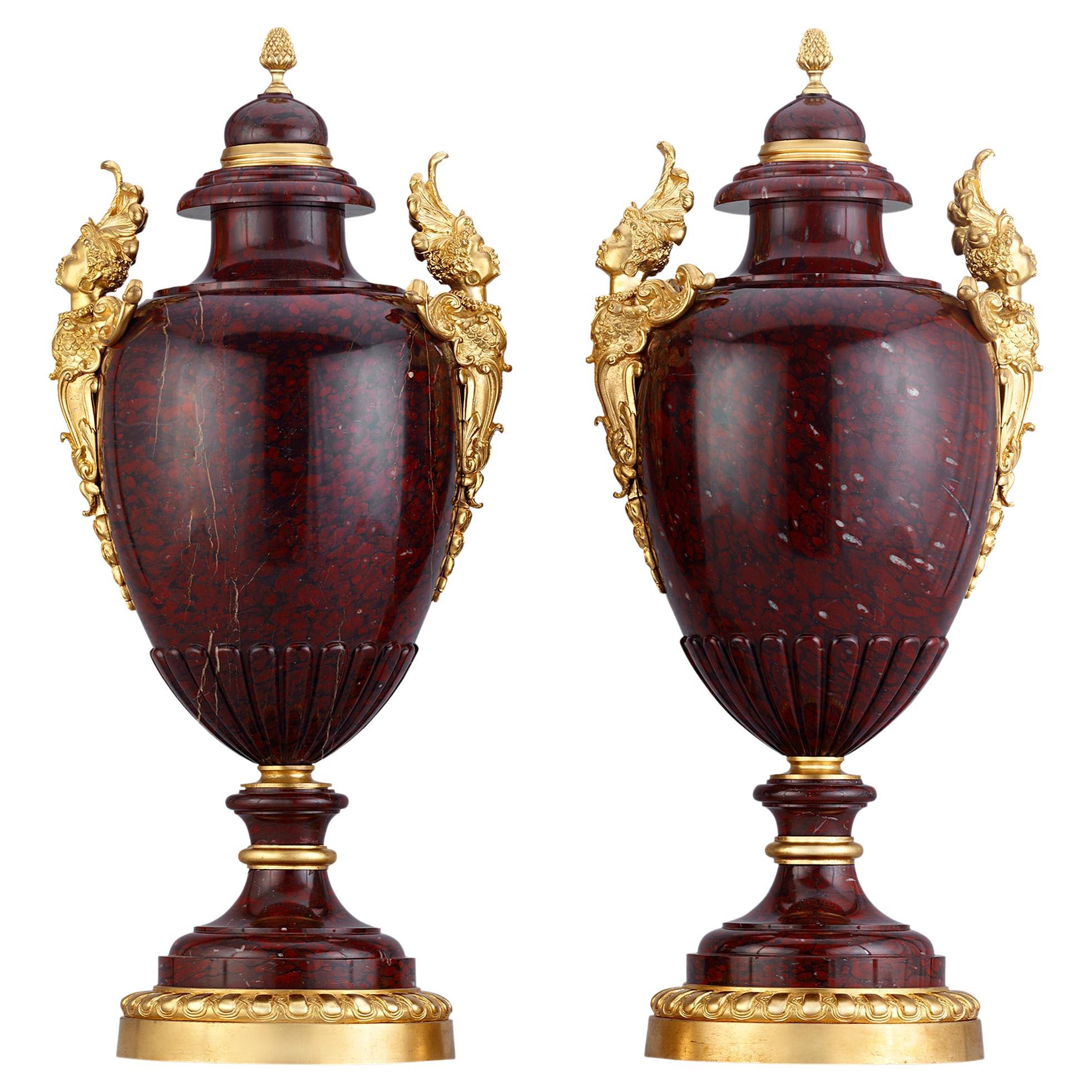 Griotte Rouge Vases Attributed to Charles-henri-Joseph Cordier For Sale