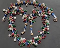 CHANEL GRIPOIX 1950, NECKLACE and BRACELET, gadrooned gilt beads, Gripoix glass