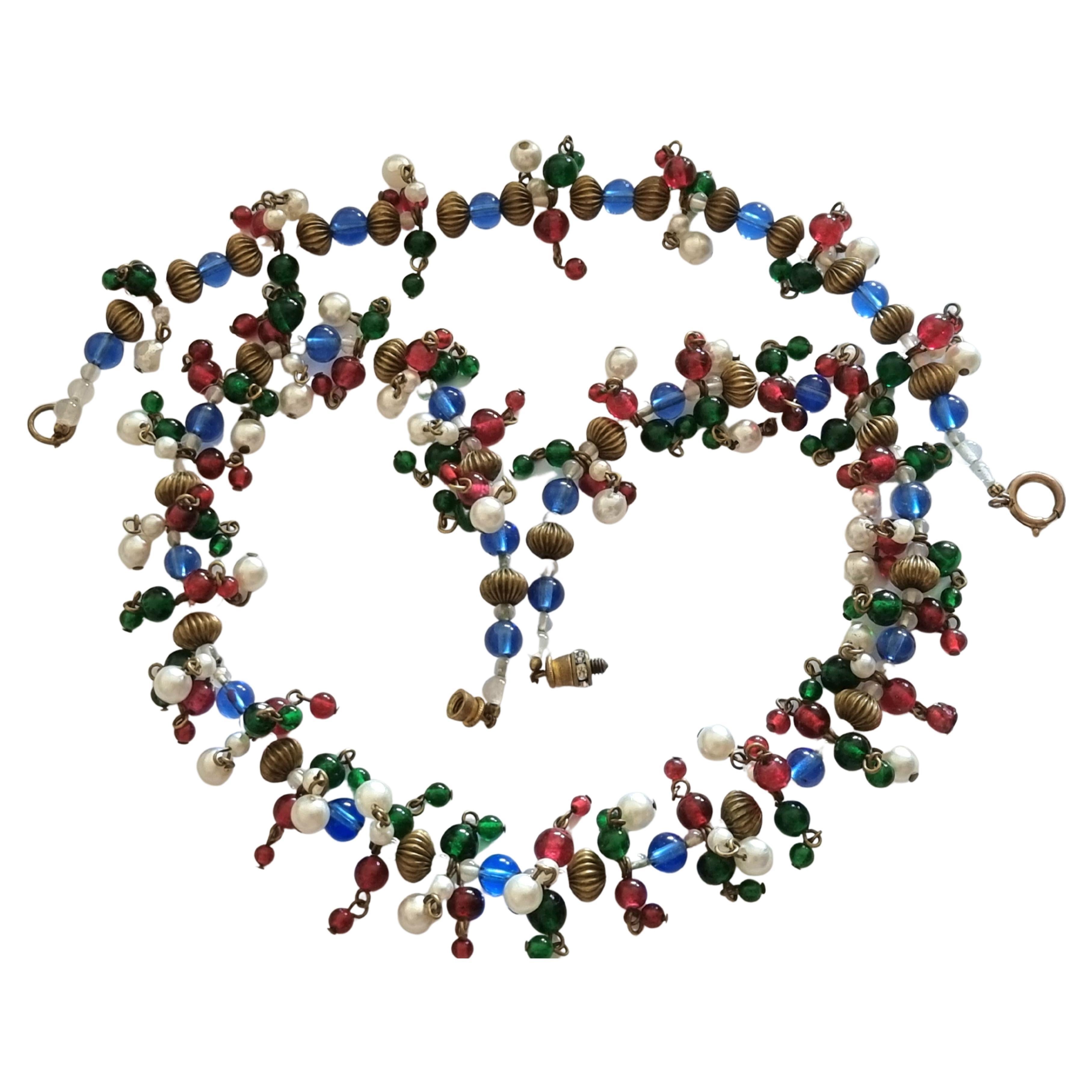 CHANEL GRIPOIX 1950, NECKLACE and BRACELET, gadrooned gilt beads, Gripoix glass For Sale